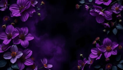 Moody purple and black floral frame, misty, textured black background,  textured,  event background