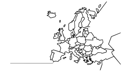 Fototapeta premium Black and White Outline Map of Europe with Country Borders – Editable Vector Geographic Illustration
