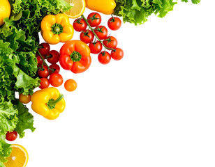 Vegetable corner with peppers and tomatoes isolated on transparent background