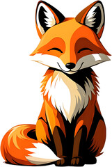 Obraz premium A delightful cartoon depiction of a smiling orange fox with a bushy tail and a fluffy white chest, sitting contentedly.