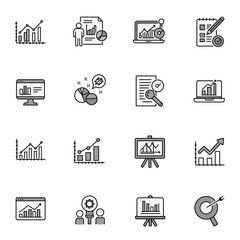 16 icons of business and data visualization in a grid