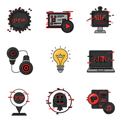 Naklejka premium A collection of nine glitchstyle icons each with a distinct futuristic theme