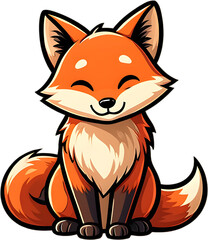 Obraz premium A delightful cartoon depiction of a smiling orange fox with a bushy tail and a fluffy white chest, sitting contentedly.