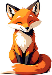 Obraz premium A delightful cartoon depiction of a smiling orange fox with a bushy tail and a fluffy white chest, sitting contentedly.