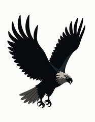 Bald eagle with detailed head and wings spread in mid-flight