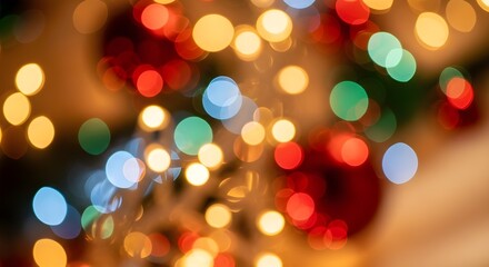 Fototapeta premium Abstract holiday background with colorful blurred lights and bokeh effect creating a festive atmosphere