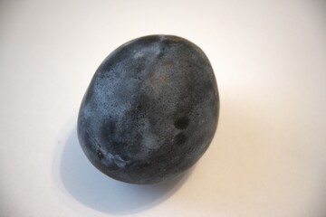 Ripe purple plum isolated on a white background. Close-up with generous copy space.