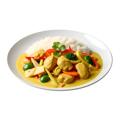 Chicken Curry Rice Dish with Vegetables on Transparent Background
