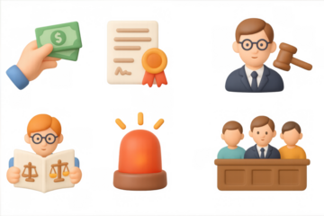 3d legal and justice elements with business and court symbols