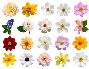 Colorful flower collection on white background