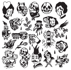 Hand drawn tattoo vector doodle set Art & Illustration