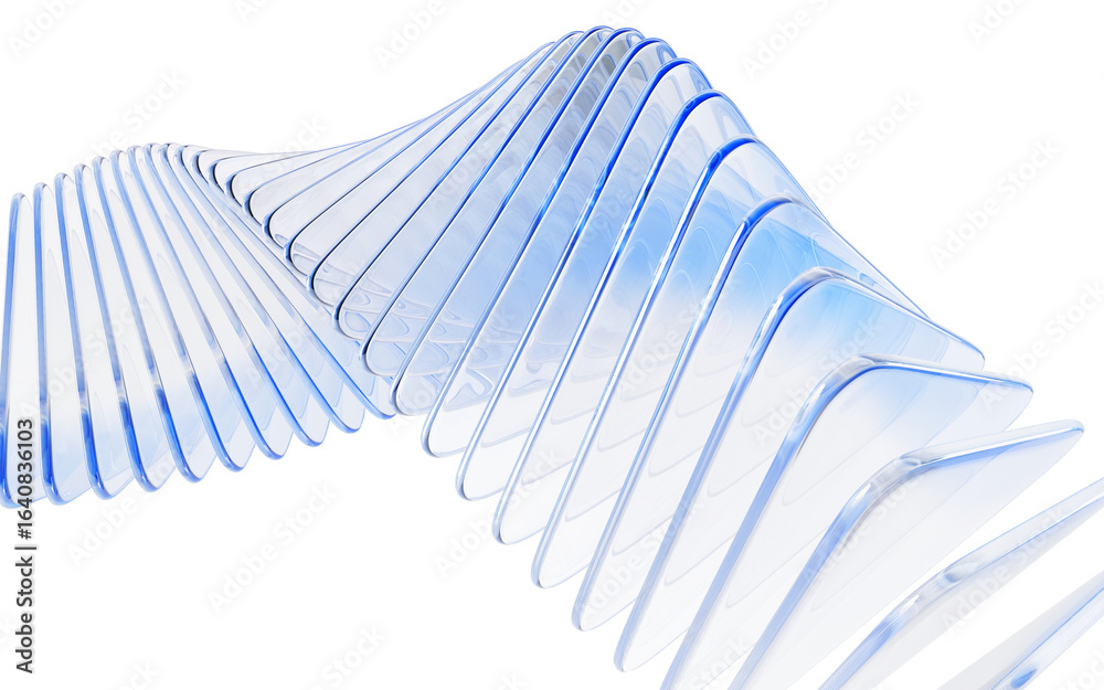 Wall mural abstract light blue 3d background with glass transparent square plates row. crystal gradient curve w