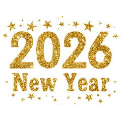 Golden glitter 2026 new year with stars isolated on white background