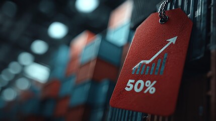 Retail industry and trade war concept, A price tag indicating a 50% discount with growth graph design.