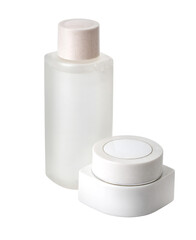 Cosmetic packaging representing beauty products on white background