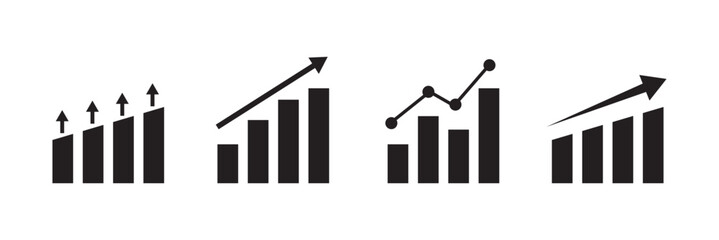 Stats icons set in black filled and stroke line style
