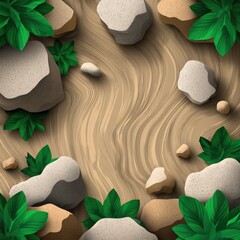 Desert landscape, rocks, and plants