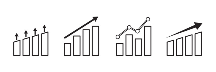 Stats icons set in black filled and stroke line style
