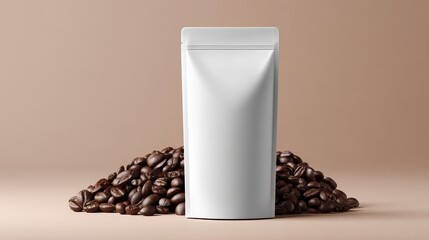 Mock up design of coffee bean pouch package for business brand in clean white matte finish