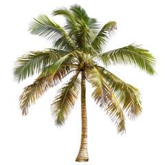 Tropical palm tree, vibrant green and yellow fronds, strong trunk