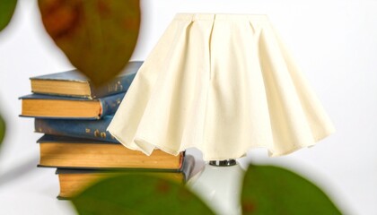 books and lamp on background 