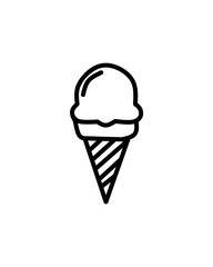 A simple black-and-white illustration of an ice cream cone. Represents summer, dessert, and sweet indulgence in a fun and minimalist design.