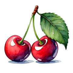 Watercolor cherries painting illustration fresh fruit summer art print kitchen decor