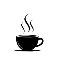 A minimalist black-and-white illustration of a steaming coffee cup. Represents warmth, comfort, and the enjoyment of a hot beverage, perfect for coffee-related designs.