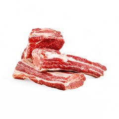 Raw beef short ribs on white background.