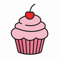Cute Pink Cupcake Illustration with Cherry Topping