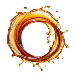 Isolated liquid splash of orange juice or whiskey on white background high speed shot