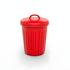 Red trash can with lid waste management garbage container household bin recycling can