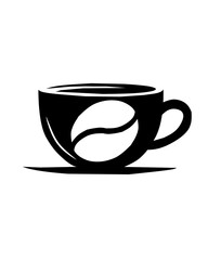 A minimalist black-and-white illustration of a coffee cup with a coffee bean design. Perfect for coffee lovers, cafes, and beverage-related projects.