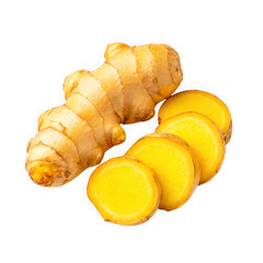 Fresh ginger root sliced isolated on transparent background