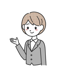 案内をするスーツを着た女性