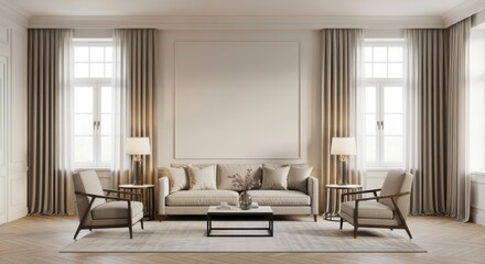 Fototapeta premium Elegant living room with comfortable sofa and armchairs