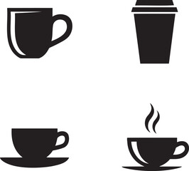 Obraz premium Set of Coffee Cup silhouette vector illustration isolated On Transparent Background