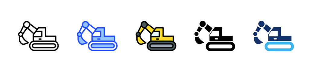 Heavy Machinery Icon Collection With Multiple Styles