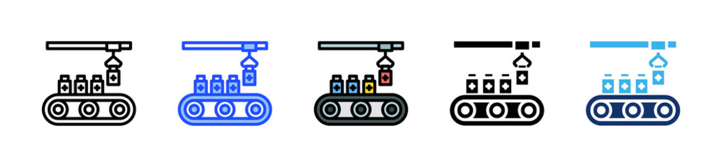 Pharmaceutical Factory Icon Collection With Multiple Styles