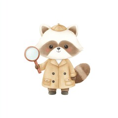 Fototapeta premium Cute Raccoon Detective with Magnifying Glass