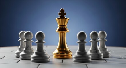 Chess Strategy: Golden King Surrounded by White Pawns, Representing Leadership and Business Strategy