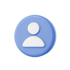 Simple 3d rendering of a user profile icon with a person silhouette inside a blue circle isolated on transparent background