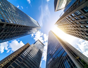 Skyscrapers against a bright sky