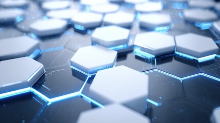 Obraz premium Abstract Hexagon Pattern with Blue Light: Futuristic Technology and Modern Design Background Concept