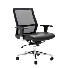 Fototapeta premium Modern black office chair with mesh backrest on transparent background