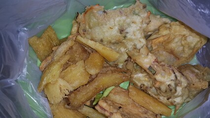 Close up shot of delicious fried food. Fried food is a typical Indonesian food.