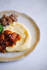chicken steak with Mashed potato and vegetables