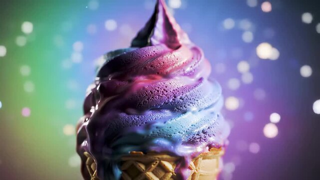 Colorful Swirl, A Melting Ice Cream Cone Delight with a Dreamy Background