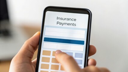 personal finance insurance control  concept A person using a smartphone for insurance payment processing.