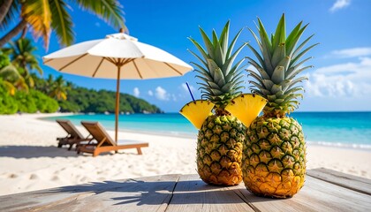 Tropical drinks on a beach
